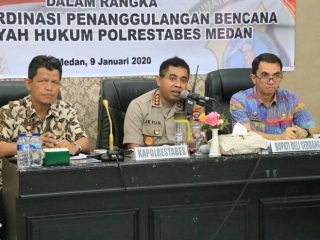 Rapat Koordinasi Penanggulangan Bencana di Wilayah Hukum Polrestabes Medan Di Rupatama Polrestabes Medan, Kamis (9/1/2020).