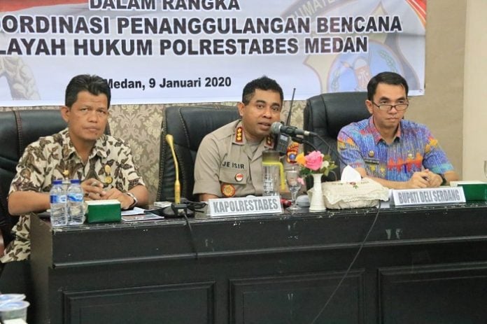 Rapat Koordinasi Penanggulangan Bencana di Wilayah Hukum Polrestabes Medan Di Rupatama Polrestabes Medan, Kamis (9/1/2020).