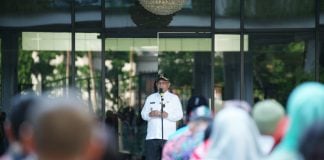 Plt Wali Kota Medan Akhyar Nasution saat pidato pada apel perdana 2020 di Balai Kota Medan, Kamis (2/1/2020)