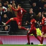 Striker Liverpool Roberto Firmino merayakan golnya ke gawang Tottenham Hotspur dinihari tadi (kaldera/lfcglobe)