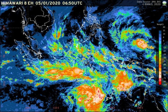 Rilis citra satelit BMKG yang memprakirakan cuaca ekstrem di wilayah Indonesia hingga 12 Januari 2020. (kaldera/bmkg)