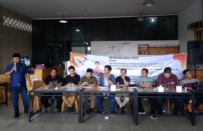 Kegiatan ini diisi dengan manifesto politik melalui deklarasi Medan Millenial Voice (MMV) mendukung Bobby Nasution menjadi calon walikota Medan 2020.