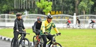 Gubernur Sumatera Utara, Edy Rahmayadi saat bersepeda melalui kegiatan Gowes Sumut Bermartabat (GSB).