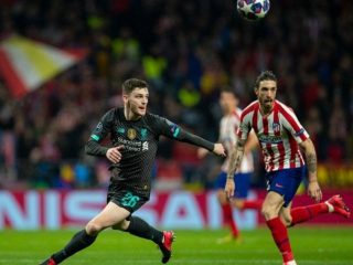 Bek Sayap Liverpool Andrew Robertson optimis menatap leg kedua versus Atletico di Anfield.