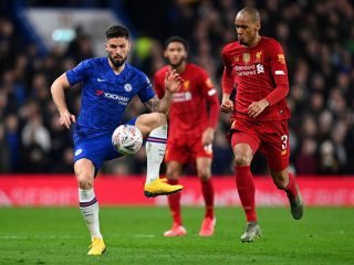 Oliver Giroud pada laga Piala FA, Chelsea vs Liverpool. (ist)
