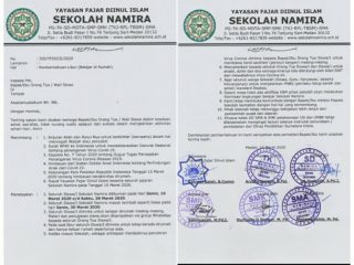 sekolah Namira di Jl. Setiabudi Pasar 1, Tanjung Sari Medan, mulai meliburkan seluruh siswa terhitung Senin, 16 Maret 2020 hingga Sabtu, 28 Maret 2020