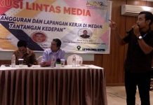 Diskusi Lintas Media dengan tema Potret Pengangguran dan Lapangan Kerja di Medan, Tantangan ke Depan di Hotel Le Polonia, Medan, Jumat (6/3/2020).
