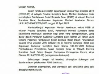 Sumbar PSBB, Gubernur Sumut Disurati