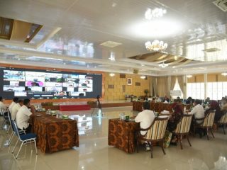 Suasana Vidcon Pembangunan Rusunawa KEK Sei Mangkei di Gubernuran Jalan Sudirman Medan.