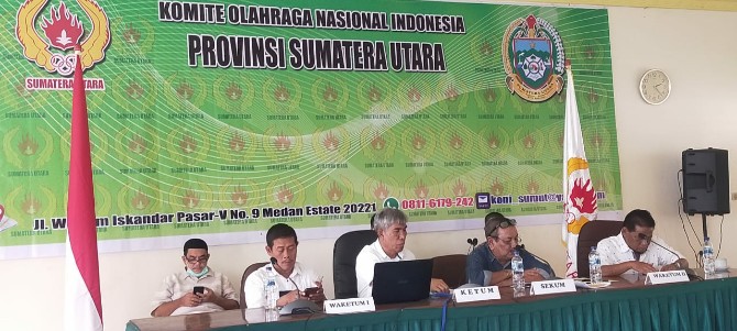 Rapat Virtual KONI Kab/Kota se-Sumut, Selasa (16/6/2020).