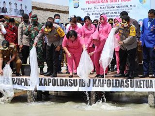 Penaburan benih dipimpin Kapolda Sumut Irjen Pol Martuani Sormin bersama Ketua Bhayangkari Polda Sumut Ny Risma Martuani Sormin, turut serta Bupati Batubara Zahir, Kapolres Batubara AKBP Ikhwan Lubis dan Forkopimda Kab Batu Bara.
