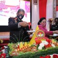 Kapolda Sumut Irjen Pol Martuani Sormin saat syukuran dalam rangka peringatan hari Bhayangkara ke-74 di Aula Tri Brata Mapolda Sumut, Rabu (1/7/2020).