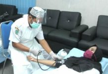 Kegiatan donor darah dilakukan di Kantor Dinas Kominfo Asahan, Rabu (12/8/2020).