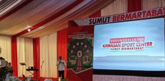 Gubernur Sumatera Utara (Sumut), Edy Rahmayadi saat peletakan baru pertama pertanda memulai pembangunan Sport Center Sumut.
