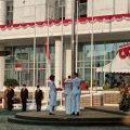 Peringatan HUT ke-75 RI di depan kantor Gubernur Sumut, Jalan Pangeran Diponegoro, Senin (17/8/2020).