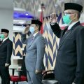 Peringatan Upacara Peringatan HUT Kemerdekaan di Istana Negara melalui virtual di Command Center Kantor Walikota Medan, Senin (17/8/2020).