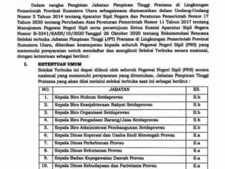 Pemprovsu Buka Seleksi 19 Jabatan Tinggi, Kadispora dan Kadis Bina Marga pun Dilelang