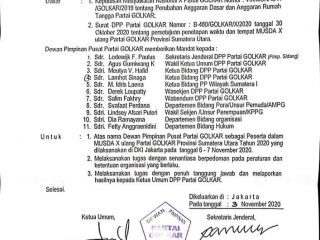 surat mandat DPP Partai Golkar Nomor: SM-55/DPP/Golkar/2020