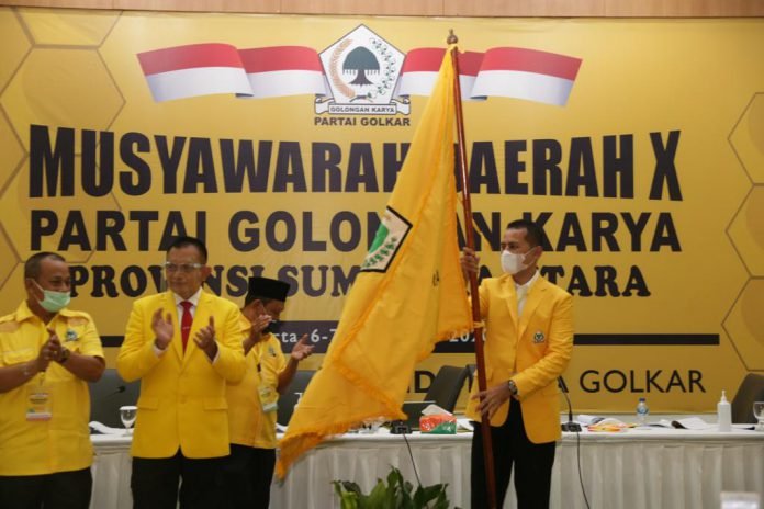 Pelantikan Ketua DPD I Golkar Sumatera Utara (Sumut), Musa Rajekshah (Ijeck) dan pengurus Golkar periode 2020-2025 di Hotel Adimulia Medan.