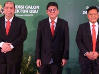 Tiga Calon Rektor USU. Dari kiri ke kanan Prof Farhat, Prof Arif Nasution dan Dr Muryanto Amin.(ist)