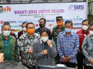 Mensos Resmikan Jalan dan Sanitasi di Serang, Banten, yang dibangun atas inisiasi SMSI.
