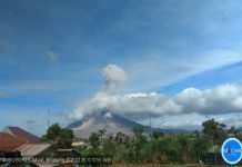 Gunung Sinabung kembali erupsi dengan meluncurkan kolom abu setinggi 1,5 kilometer
