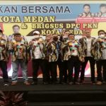 DPC Pemuda Karya Nasional (PKN) dan Brigade Khusus PKN Kota Medan dilantik di Tiara Convention Center, Sabtu (27/3/2021).