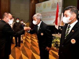 Gubernur Sumatera Utara (Sumut) Edy Rahmayadi menghadiri pelantikan KONI Sumut periode 2021-2025 belum lama ini. Gubsu dijadwalkan bertemu KONI Sumut, Senin (1/11/2021).