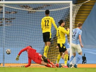 Pertandingan perempatfinal Liga Champions 2020/21 antara Manchester City vs Dortmund berakhir dengan skor 2-1.