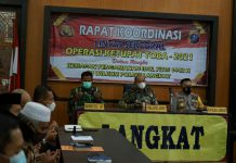 Polres Langkat menggelar rapat koordinasi lintas sektoral Oprasi Ketupat Toba 2021 di Aula Wirasatya Polres Langkat, Senin (26/4/2021).