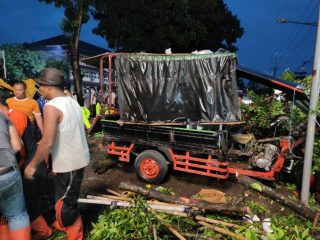 Hujan deras disertai angin kencang melanda Kota Medan Senin sore (28/6/2021) menyebabkan beberapa batang pohon tumbang di depan Rumah Sakit Adam Malik Medan, Kecamatan Medan Tuntungan.
