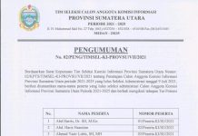 Tim Seleksi Komisi Informasi Sumut Sumatera Utara (Sumut) mengumumkan peserta yang lolos seleksi komisioner Komisi Informasi Sumut