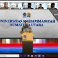 Rektor UMSU saat memberikan kata sambutan secara daring usai Penyerahan SK Pengangkatan Pimpinan Prodi.
