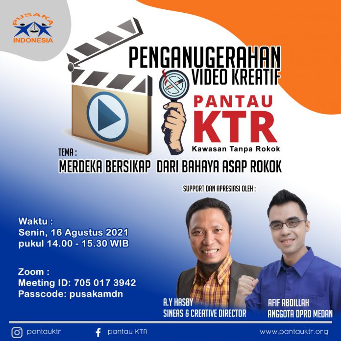 Yayasan Pusaka Indonesia menggelar lomba video kreatif yang mengajak masyarakat untuk ikut melakukan pemantauan Kawasan Tanpa Rokok (KTR) melalui Aplikasi Pantau KTR.