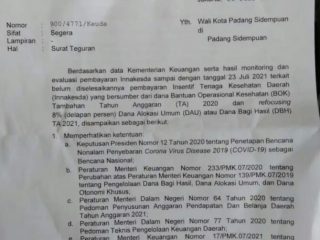 Menteri Dalam Negeri (Mendagri) Tito Karnavian menegur Walikota Padangsidempuan, Irsan Efendi Nasution yang tak kunjung mencairkan insentif tenaga kesehatan (nakes) di masa pandemi Covid-19.