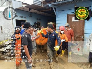 Satu jenazah terakhir korban longsor di Lau Bawang Kecamatan Kabanjahe, Karo berhasil ditemukan oleh Tim SAR gabungan, Jumat (27/8/2021) sekitar pukul 12.35 WIB.