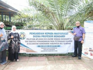 Pengabdian Masyarakat Skema Profesor Mengabdi Universitas Sumatera Utara (USU) melakukan pelatihan Aplikasi Eco-enzim, Terobosan Biosecurity dan Sanitasi pada Peternakan Kambing.