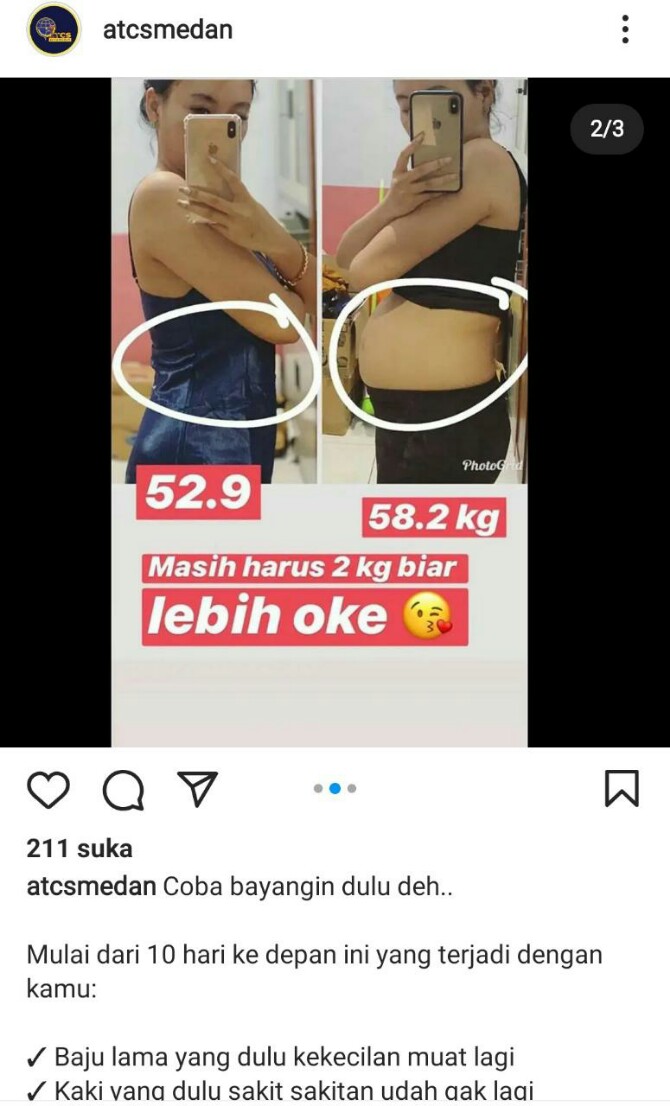 Pengelola akun instagram atcsmedan milik Dinas Perhubungan Medan menghapus postingan diduga endorse dari konsultan atau obat pelangsing tubuh.