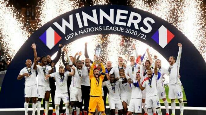 Perancis keluar sebagai UEFA Nations League 2022-2021 setelah mengalahkan Spanyol 2-1 pada pertandingan final lewat comeback Benzema dan Mbappe.