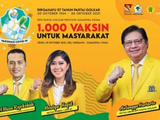 Ketua Komisi I DPR dari Fraksi Golkar bekerjasama dengan DPD Golkar Provinsi Sumut dan Yellow Clinic menggelar vaksinasi massal di Kantor DPD Golkar Deli Serdang, Jalan Karya Jasa, Deli Serdang, Senin (18/10/2021).