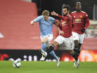 Kevin De Bruyne dan Bruno Fernandes diprediksi tetap akan menjadi pusat permainan di Derby Manchester, malam ini.(okz/kaldera)