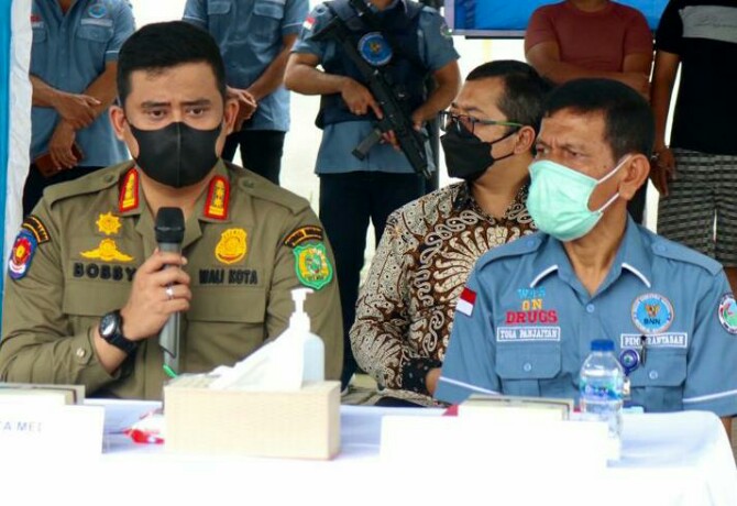 Walikota Medan, Bobby Nasution ketika menghadiri paparan BNNP Sumut di Halaman Kantor BNNP Sumut, Kamis ( 4/11/2021).