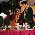 Ketua STIK-P Dr H Sakhyan Asmara MSP didampingi Puket I Austin Tumengkol SSos MIKom melantik lulusan sarjana angkatan XXX TA 2020/2021 di Hotel Hermes Palace Medan, Sabtu (11/12).