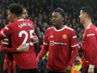 Para pemain MU merayakan gol B Fernandes ke gawang Leeds United. Dalam laga ini Setan Merah unggul 4-2.foto:ist