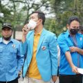 Para pengurus KNPI Sumut melakukan aksi damai di depan Mapoldasu, Rabu (23/2/2022)