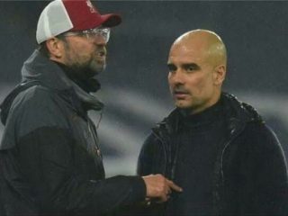 Pelatih Man City, Pep Guardiola bersama Pelatih Liverpool, J Klopp. Keduanya kembali bersua dalam laga bigmatch, Minggu(10/4/2022)
