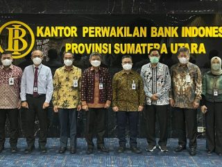 Jajaran Direksi dan Komisaris Bank Sumut beraudiensi dengan Kepala Kantor Bank Indonesia Wilayah Provinsi Sumatera Utara Senin (11/4/2022).