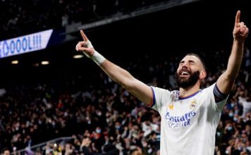 Foto lawas saat Karim Benzema, mengantarkan Real Madrid juara La Liga ke 35 kalinya malam ini usai menggiling Espanyol 4-0.(kaldera/HO)