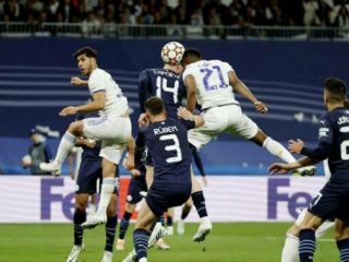 Rodrygo saat mencetak gol keduanya ke gawang Ederson. Madrid unggul 3-1 atas Man City