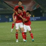 Para pemain Timnas Indonesia merayakan gol E Baggott ke gawang Nepal. Indonesia menang 7-0 dan tampil di Piala Asia 2023